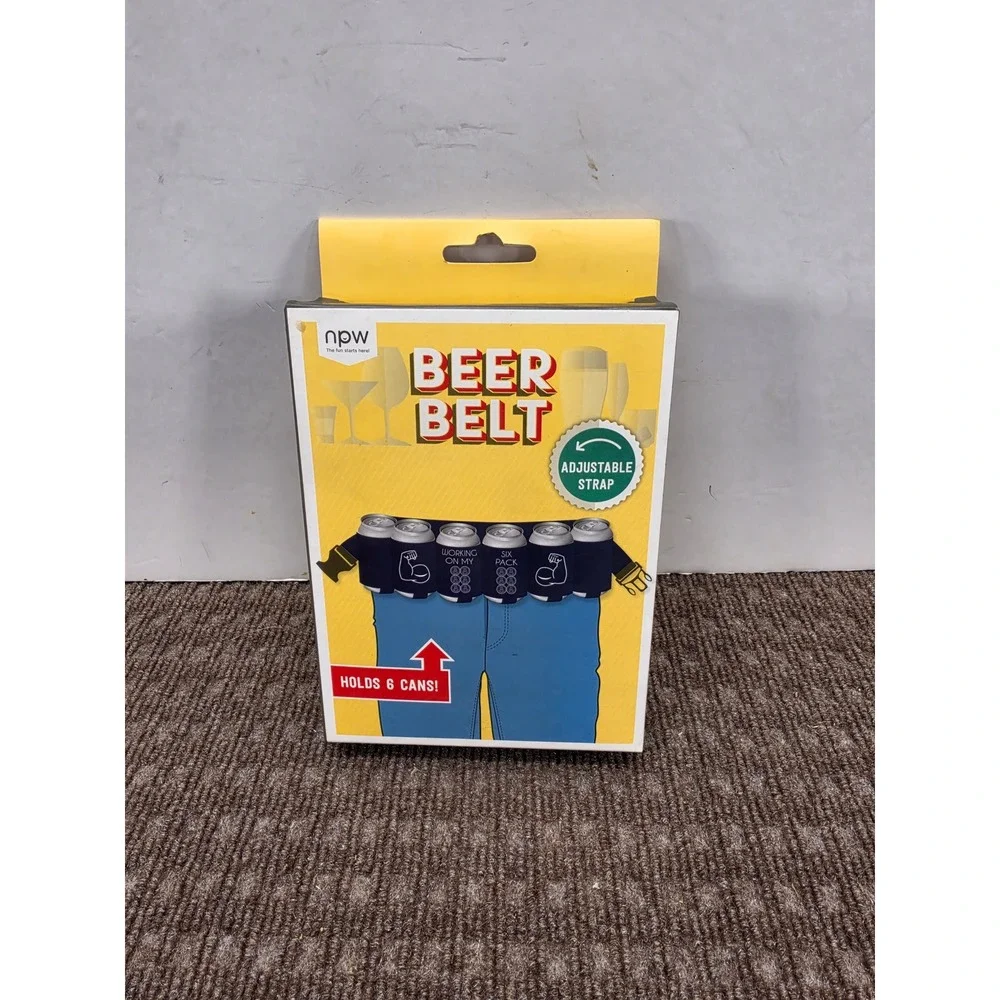 NPW Beer Belt Novelty 6 Can Holster Adjustable Waist Strap Blue Party Gag Gift